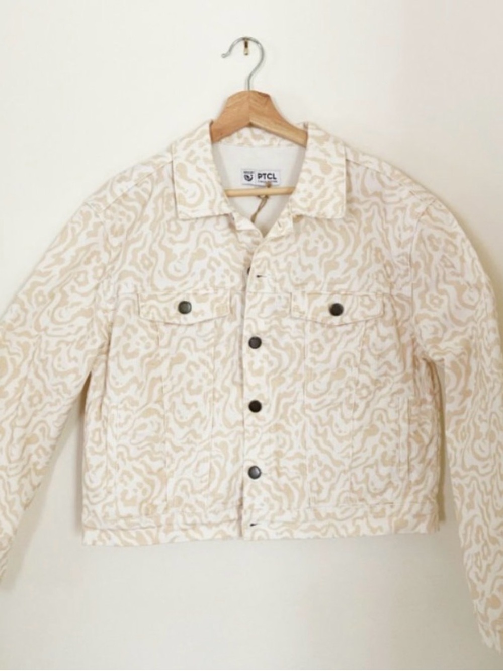 PTCL size medium Beige & Cream Patterned Denim Jacket